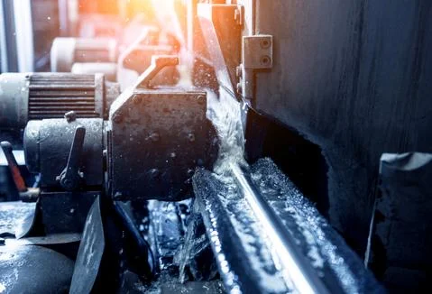 Roll bending industry machine make pipe formation Stock Photos