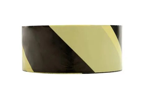 Roll of black and yellow caution tape on white background. Safety hazard ma.. Stock Photos