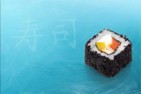 Roll with black caviar Stock Photos