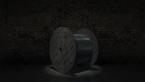 Roll of black industrial underground cable Stock Illustration