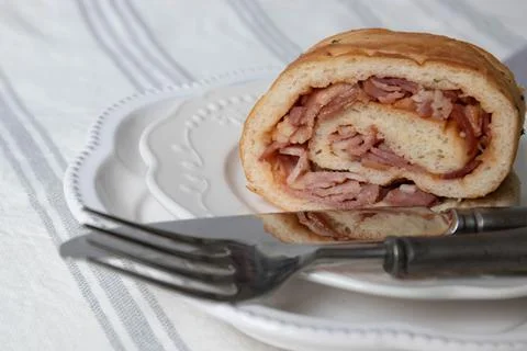 Roll bread with Bacon Stock Photos