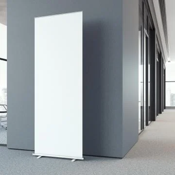 Roll up bunner in the office lobby. 3d rendering 库存插图