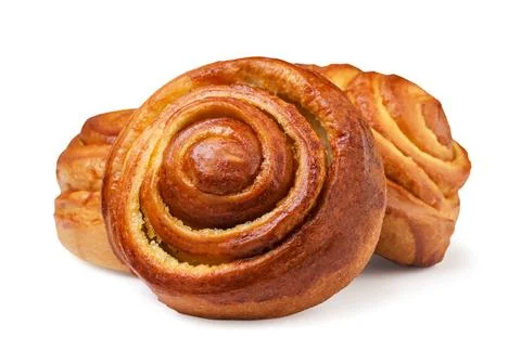 Roll buns closeup on a white background. Stock Photos