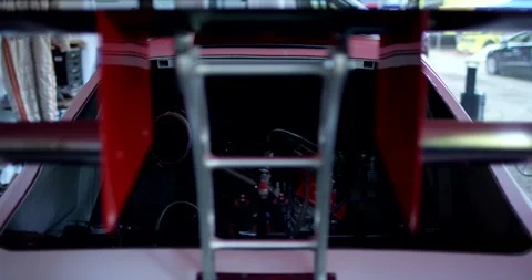 Roll Cage and Red Body of a Race Car in Close Up Vídeo Stock 340260104