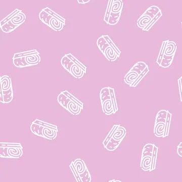 Roll cake dessert line vector seamless pattern Stockillustratie