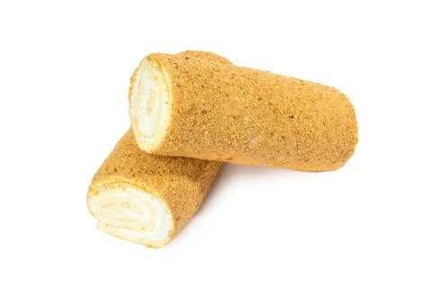 Roll cake isolated on a white background Stock Photos