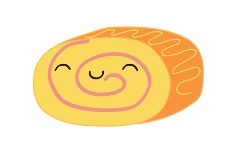 Roll cake, jelly roll, cream roll pastry with cute face illustration isolated Stock Illustration