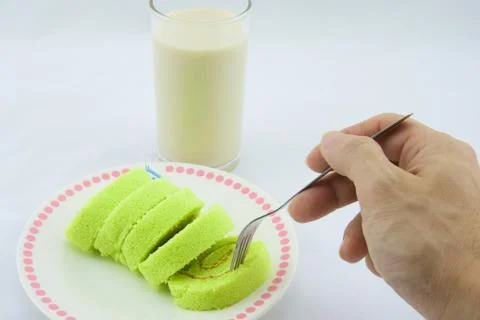 Roll cake with soymilk Stock Photos