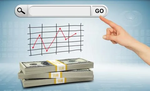 Roll, chart and search field with pointer finger Stock Illustration