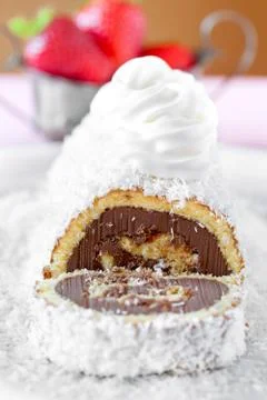 Roll Of Chocolate With Coconut Stock Photos