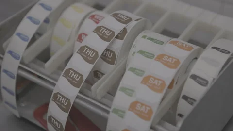 Roll of Color-Coded Food Rotation Labels for Restaurant Kitchens Video stock 329325278