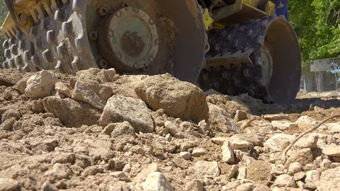 Roll compactor attachment working at construction site Stock Footage 89453022