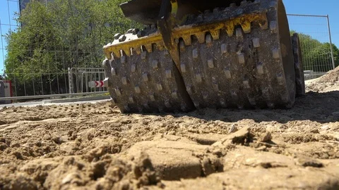 Roll compactor attachment working at construction site Video stock 89464907