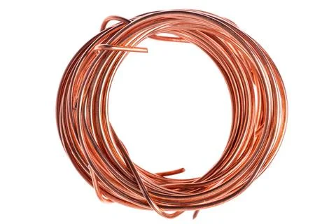 Roll of copper scrap wire  isolated on white Stock Photos