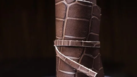 A roll of crocodile leather sheet, rotating 360 degrees Stock Footage 263045925