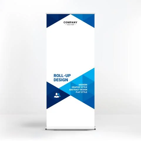 Roll-up design, geometric blue background for photos and text, creative desig Stock Illustration