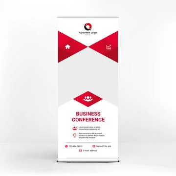 Roll-up design, red abstract geometric background, layout for placement of ph 스톡 일러스트