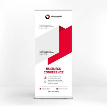 Roll-up design, red abstract geometric background, layout for placement of ph Stock-Illustration