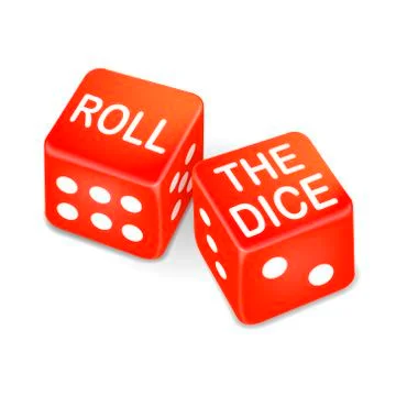 Roll the dice words on two red dice Stock Illustration