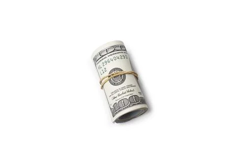 A roll of dollar bills on a white background with copy space 스톡 사진