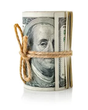 Roll of dollars in rope Stock Photos