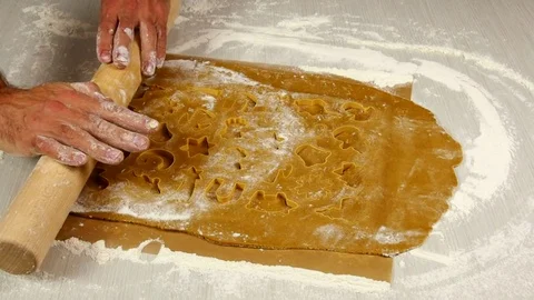 Roll dough until pieces are cut off. Making Christmas Gingerbread Cookies. Stock Footage 77225393