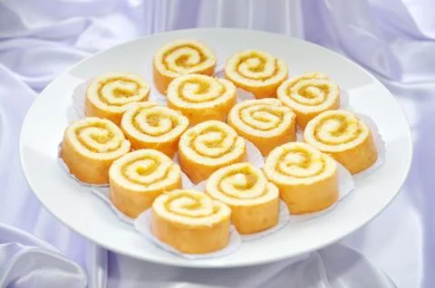 Roll egg cake Stock Photos