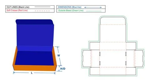 Roll End Tuck Top (RETT) Corrugated mailer box or shipping box dieline templa 스톡 일러스트