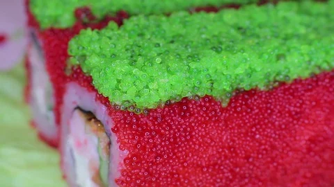 Roll with flying fish roe Stock Footage 82700158