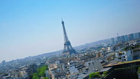Roll footage from above of the panoramic view of symbolic landmarks in Paris. Stock Footage 245453908