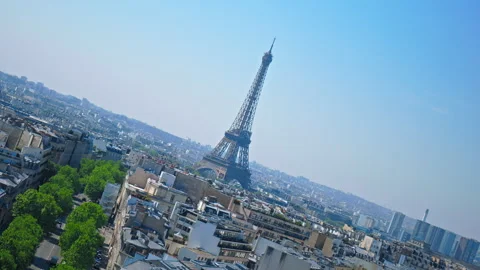 Roll footage from above of the panoramic view of symbolic landmarks in Paris. Stock Footage 245453925