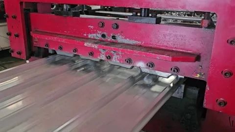 Roll Forming Machine Cutting Lightweight Steel Spandek Roof Stock Footage 314692717