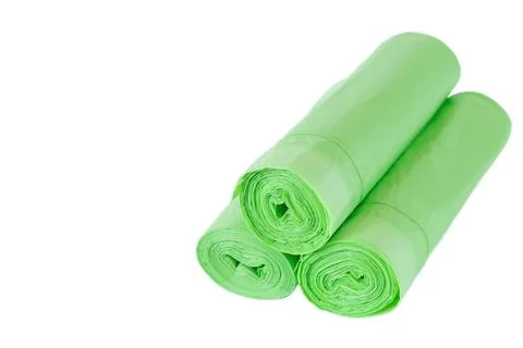 Roll of garbage trash bin bag isolated on white background Stock Photos