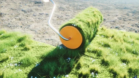 A roll of grass on the earth with butterflies. Brush of grass. Ecology concept 動画素材 89149568