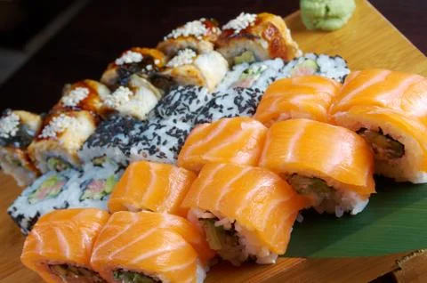 Roll made of salmon Stockfoto's