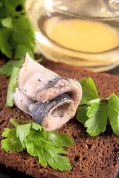 Roll of the marinated sprat Stock Photos