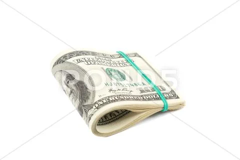 Roll of money isolated on white background. one hundred dollar bills related Stock-Fotos