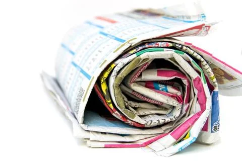 Roll of newspapers, isolated on white background Stock Photos