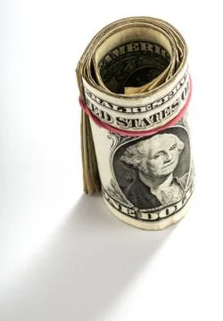 Roll of one USD bills or banknotes Stock Photos