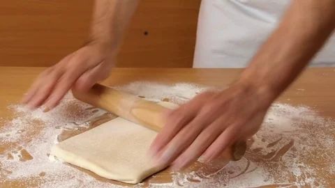 Roll out the dough to a rectangle. Making Puff Pastry Series. Stock Footage 77222927