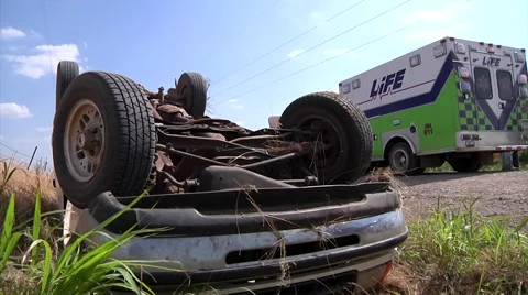 Roll over car wreck 스톡 동영상 46908396