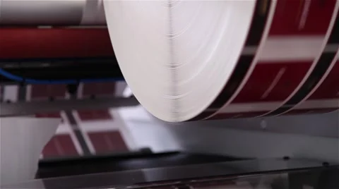 Roll with paper being printed in a printing press Stock Footage 57284909