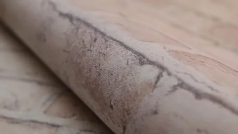 Roll of paper wallpaper on the wall with texture, camera movement slowly Stock Footage 306544768