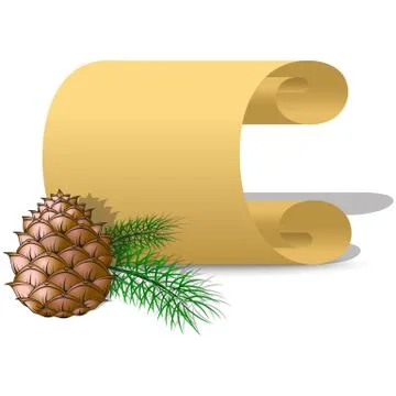 Roll of parchment paper and pine cone Stock Illustration