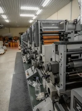 Roll printing machine in the printing shop. Full-color printing press. Equipment Stock Photos