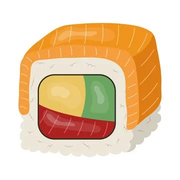 Roll with rice and salmon. vector illustration on a white phoneme Stock Illustration