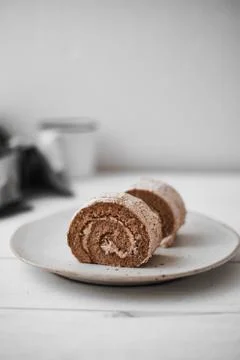 Roll small cake coffee. Stock Photos