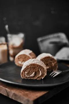 Roll small cake coffee. Stock Photos