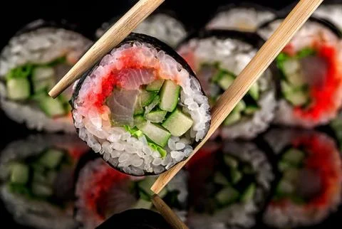Roll spicy lollo-Ross with reflection Stock Photos
