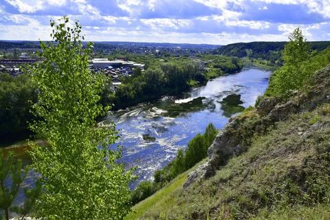 Roll on the Sylva River at the foot of the Ice Mountain in the city of Kungur Stock Photos